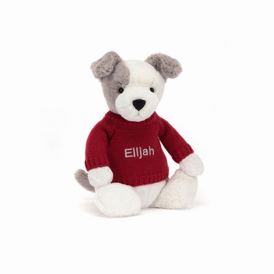 Jellycat Bashful Terrier with Red Jumper USA | 06415KMSJ